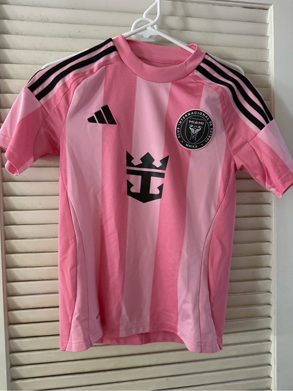 adidas Kids Pink Miami Club Soccer Jersey with Black Accents